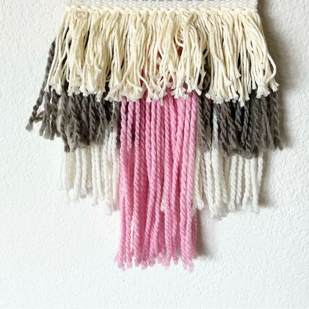 Handmade yarn woven textile tapestry wall hanging